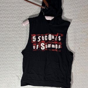 5 Seconds Of Summer Black Sleeveless Hoodie with Red Plaid Logo